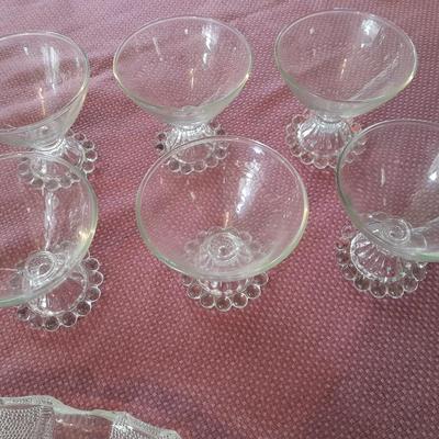 Jeannette Glass Dewdrop Round Tray, with 14 piece Anchor Hocking Berwick Boopie glassware