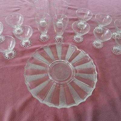 Jeannette Glass Dewdrop Round Tray, with 14 piece Anchor Hocking Berwick Boopie glassware