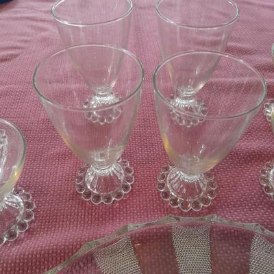 Jeannette Glass Dewdrop Round Tray, with 14 piece Anchor Hocking Berwick Boopie glassware