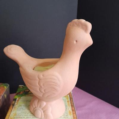 Two matching Avon Terra Cotta Birds with boxes Great candle holders or Plant pots.