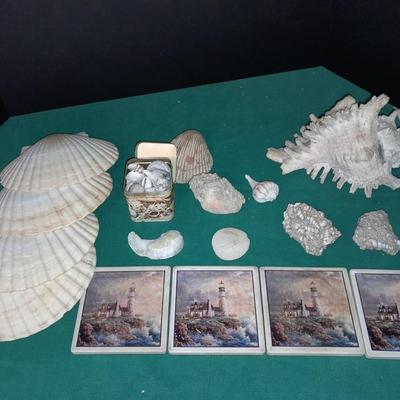 Sea shell Collection and Four piece Lighthouse ceramic coaster set