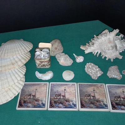 Sea shell Collection and Four piece Lighthouse ceramic coaster set