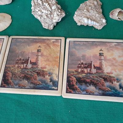 Sea shell Collection and Four piece Lighthouse ceramic coaster set