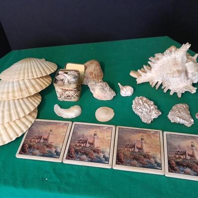 Sea shell Collection and Four piece Lighthouse ceramic coaster set