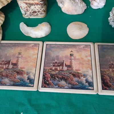 Sea shell Collection and Four piece Lighthouse ceramic coaster set