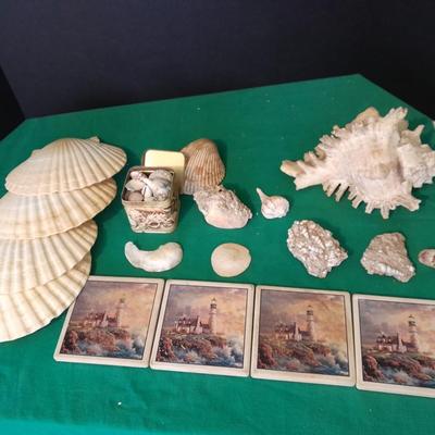 Sea shell Collection and Four piece Lighthouse ceramic coaster set