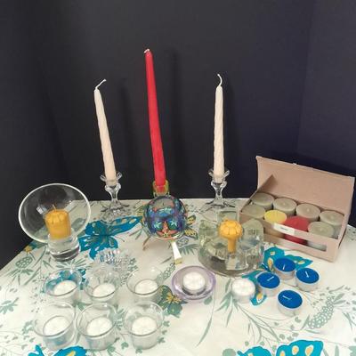 Great assortment of Candles and candle holders