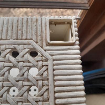 Plastic storage shelving with Vintage iron framed chair