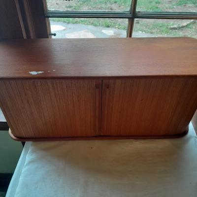 Nice small Teak wood storage Cabinet to hang or place flat with hideaway doors!