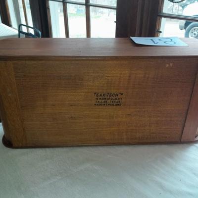 Nice small Teak wood storage Cabinet to hang or place flat with hideaway doors!
