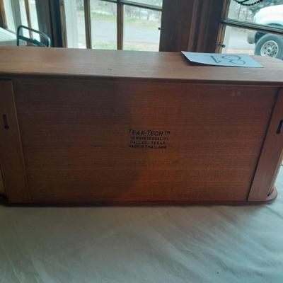 Nice small Teak wood storage Cabinet to hang or place flat with hideaway doors!