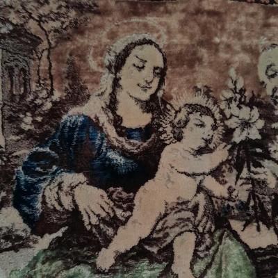 Vintage Mary Joseph Baby Jesus Woven Wall Hanging Tapestry Made In Italy