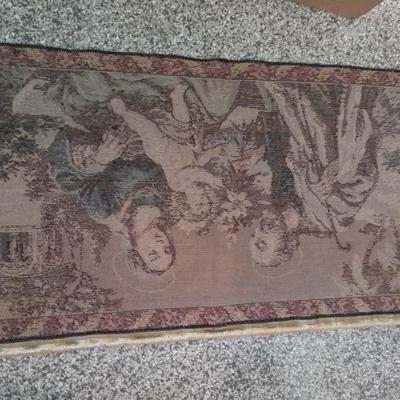 Vintage Mary Joseph Baby Jesus Woven Wall Hanging Tapestry Made In Italy