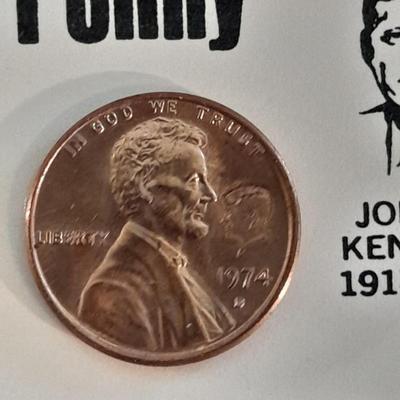 1965 John F Kennedy  Commemorative Tapestry and Unique 1972 D Lincoln Kennedy Penny Astonishing Coincidences Cent
