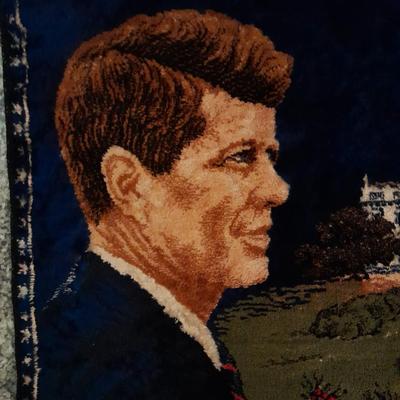 1965 John F Kennedy  Commemorative Tapestry and Unique 1972 D Lincoln Kennedy Penny Astonishing Coincidences Cent