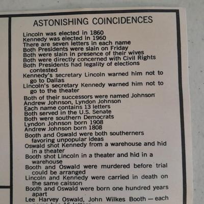 1965 John F Kennedy  Commemorative Tapestry and Unique 1972 D Lincoln Kennedy Penny Astonishing Coincidences Cent