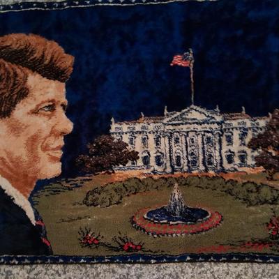 1965 John F Kennedy  Commemorative Tapestry and Unique 1972 D Lincoln Kennedy Penny Astonishing Coincidences Cent