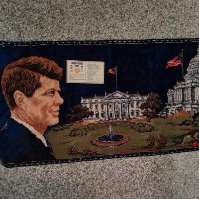 1965 John F Kennedy  Commemorative Tapestry and Unique 1972 D Lincoln Kennedy Penny Astonishing Coincidences Cent