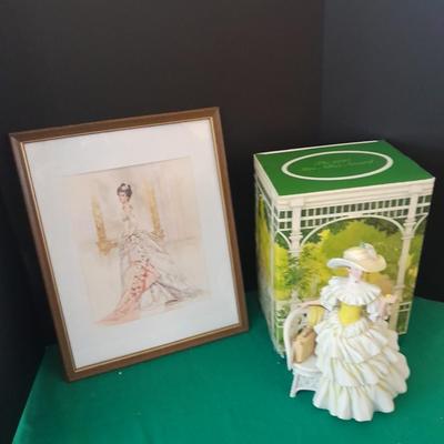 Avon 1990 Mrs. Albee Award Figure and framed art