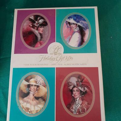 Avon 1992 Mrs. Albee Award Figure, decorative tin and Stationary