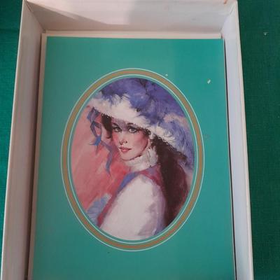 Avon 1992 Mrs. Albee Award Figure, decorative tin and Stationary