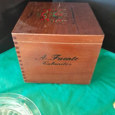 Cigar tins in wooden Cigar box with ashtray