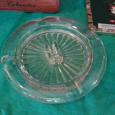 Cigar tins in wooden Cigar box with ashtray