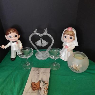 Bride and Groom Decorations Bride & Groom glasses, Large ceramic Figures, Candle holder and more