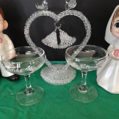 Bride and Groom Decorations Bride & Groom glasses, Large ceramic Figures, Candle holder and more