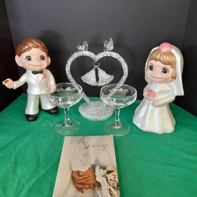 Bride and Groom Decorations Bride & Groom glasses, Large ceramic Figures, Candle holder and more