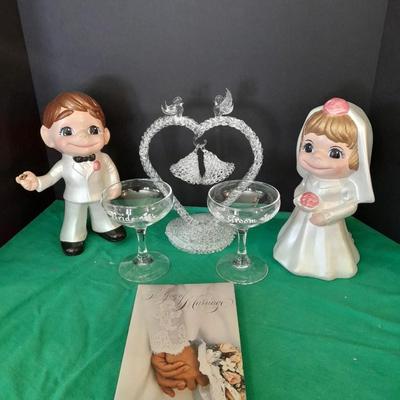 Bride and Groom Decorations Bride & Groom glasses, Large ceramic Figures, Candle holder and more