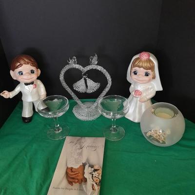Bride and Groom Decorations Bride & Groom glasses, Large ceramic Figures, Candle holder and more
