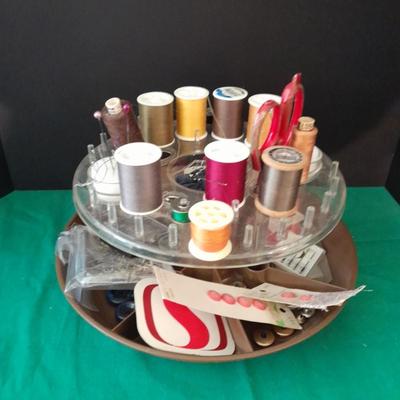 Swiveling Sewing Caddy full of sewing notions