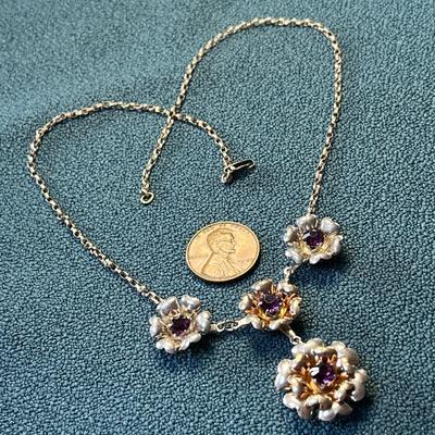 1/20 12K GOLD AND STERLING FLORAL PENDANT NECKLACE