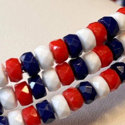PATRIOTIC RED WHITE BLUE BEAD CHOKER NECKLACE