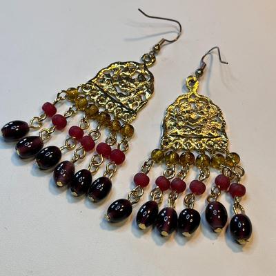 FABULOUS FLARED MULTI-DANGLE ALL GLASS BEAD EARRINGS