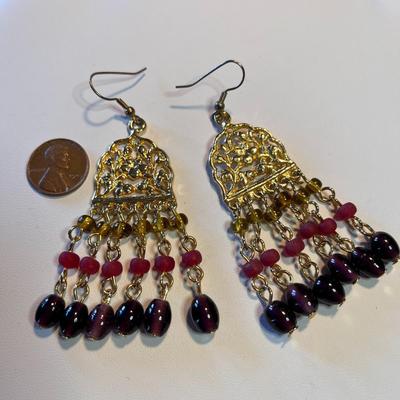FABULOUS FLARED MULTI-DANGLE ALL GLASS BEAD EARRINGS