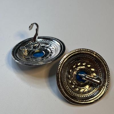 VINTAGE STATELY SILVER TONE FAUX TURQUOISE EARRINGS