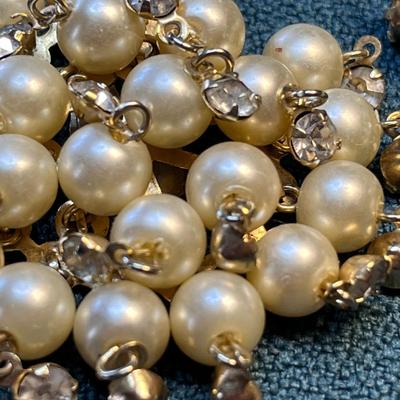VINTAGE PEARLS, RHINESTONE EARRINGS