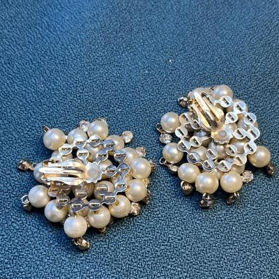 VINTAGE PEARLS, RHINESTONE EARRINGS