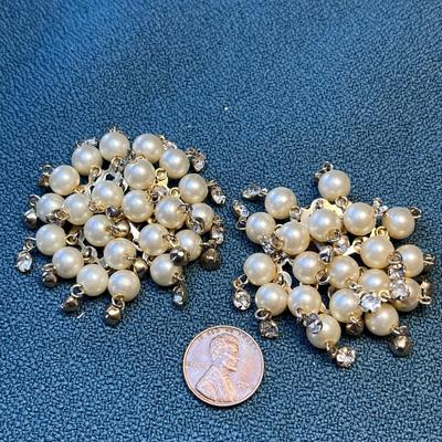 VINTAGE PEARLS, RHINESTONE EARRINGS
