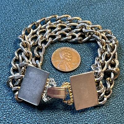 HEFTY 3 STRAND CHAIN BRACELET SILVER STEEL LOOK