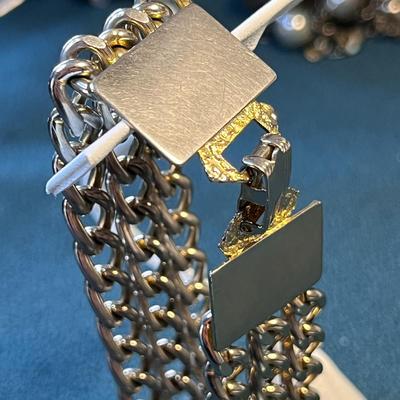 HEFTY 3 STRAND CHAIN BRACELET SILVER STEEL LOOK