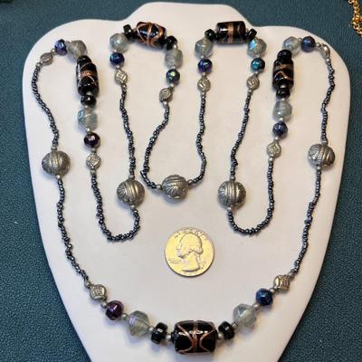 LONG 47â€ CONTINUOUS STRAND GLASS BEAD NECKLACE
