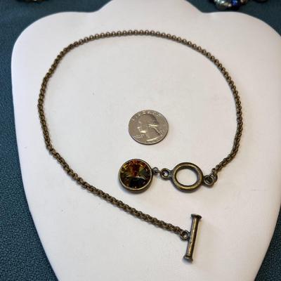 AGED PATINA COPPER CHAIN NECKLACE FACETED AMBER GLASS