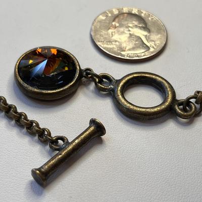 AGED PATINA COPPER CHAIN NECKLACE FACETED AMBER GLASS