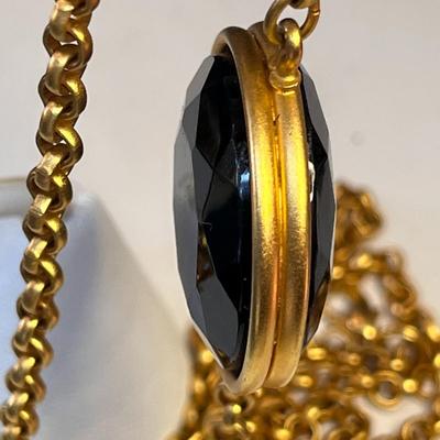 LONG 41â€ NECKLACE GOLD TONE CHAIN NECKLACE BLACK GLASS