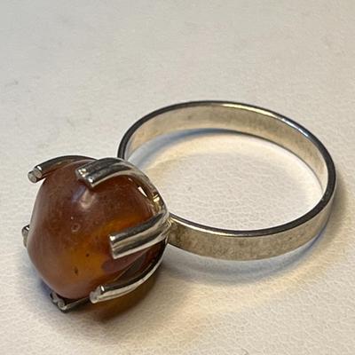 AMBER NUGGET SILVER â€œ.835â€ RING CRAFTSMAN MADE