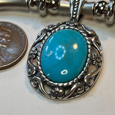 TURQUOISE AND SILVER NECKLACE w/ â€925â€ PENDANT