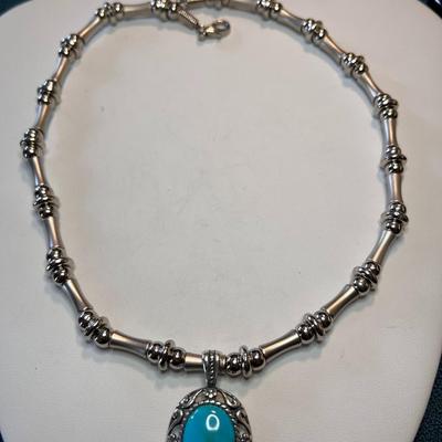 TURQUOISE AND SILVER NECKLACE w/ â€925â€ PENDANT